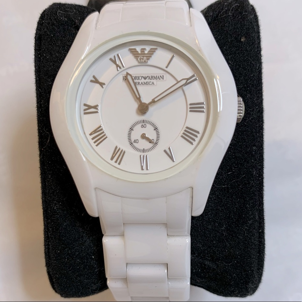 EMPORIO ARMANI WHITE CERAMIC CHRONOGRAPH WATCH